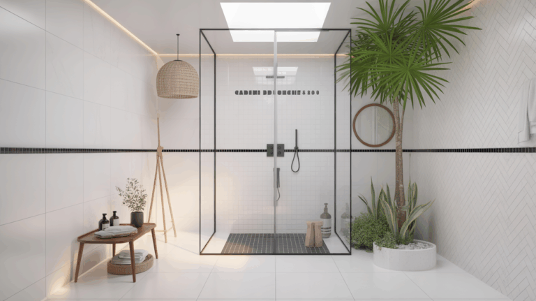 Salle de bains moderne avec cabine de douche 80x80 vitrée