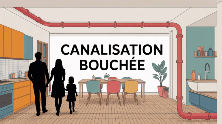 illustration canalisation bouchee maison moderne coupe famille apaisee