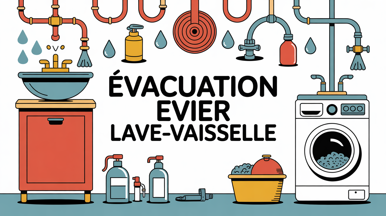 schema stylise evacuation evier lave-vaisselle avec flexible et outils