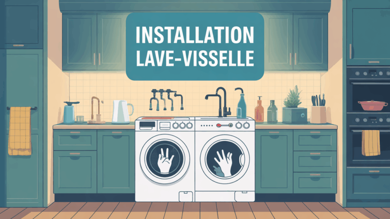 Vue installation lave vaisselle avec outils dans cuisine lumineuse