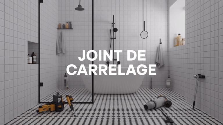 Joint de carrelage sur carrelage blanc gris avec outils renovation
