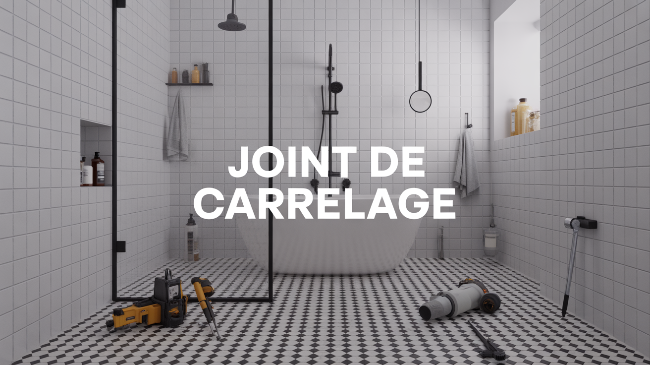 Joint de carrelage sur carrelage blanc gris avec outils renovation