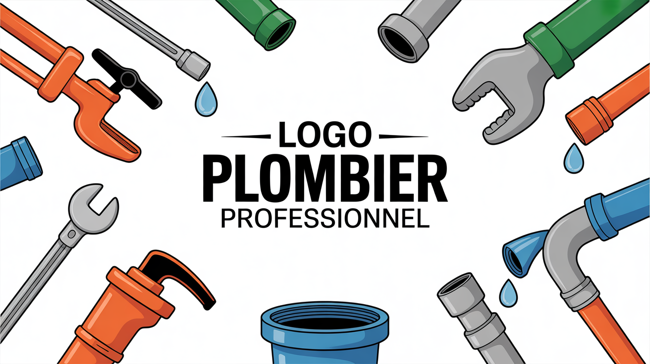 illustration logo plombier outils clés tuyau goutte