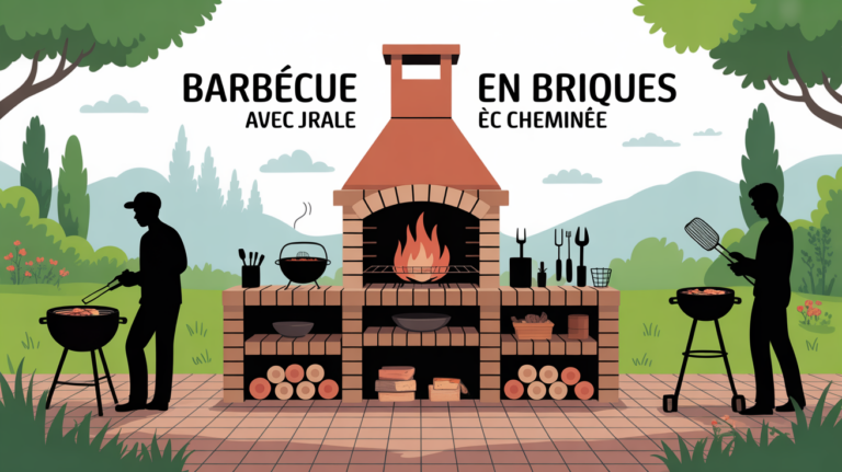 Barbecue en briques avec cheminee jardin ambiance familiale