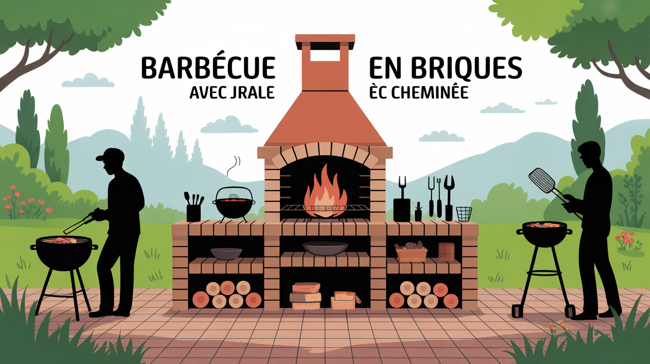 Barbecue en briques avec cheminee jardin ambiance familiale
