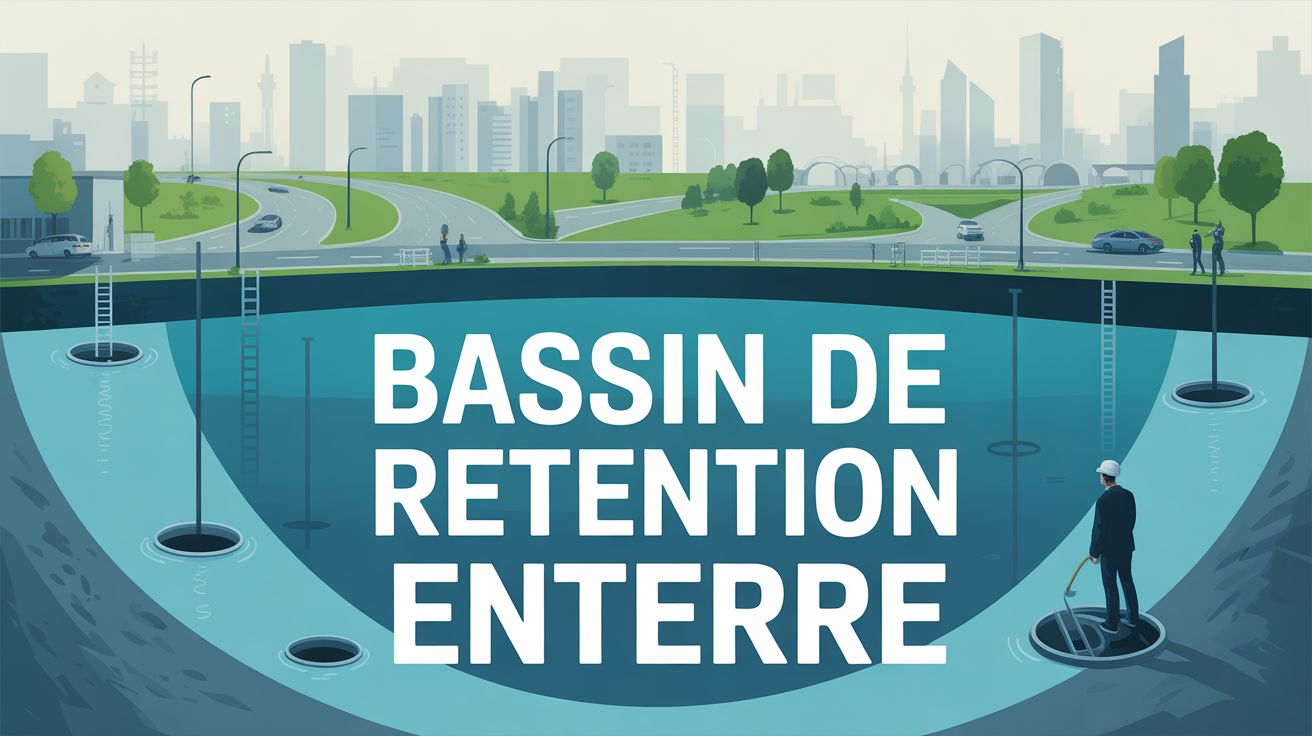 Vue coupe bassin retention enterre regulation eaux pluviales Paris