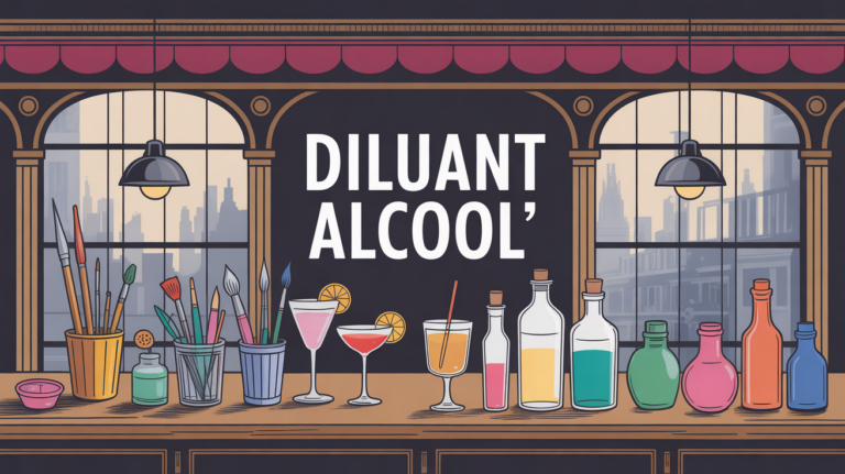 Illustration atelier et bar sur Paris avec outils et diluants alcool