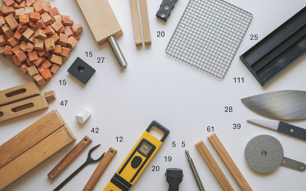 Materiaux et outils barbecue en briques avec cheminee