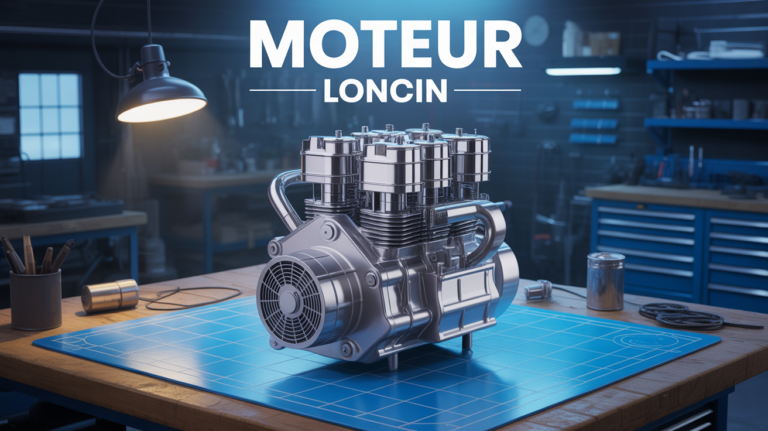 Illustration moteur Loncin thermique sur plan de travail atelier