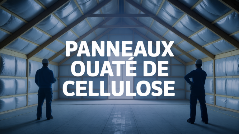 Vue chantier panneaux ouate de cellulose murs et combles
