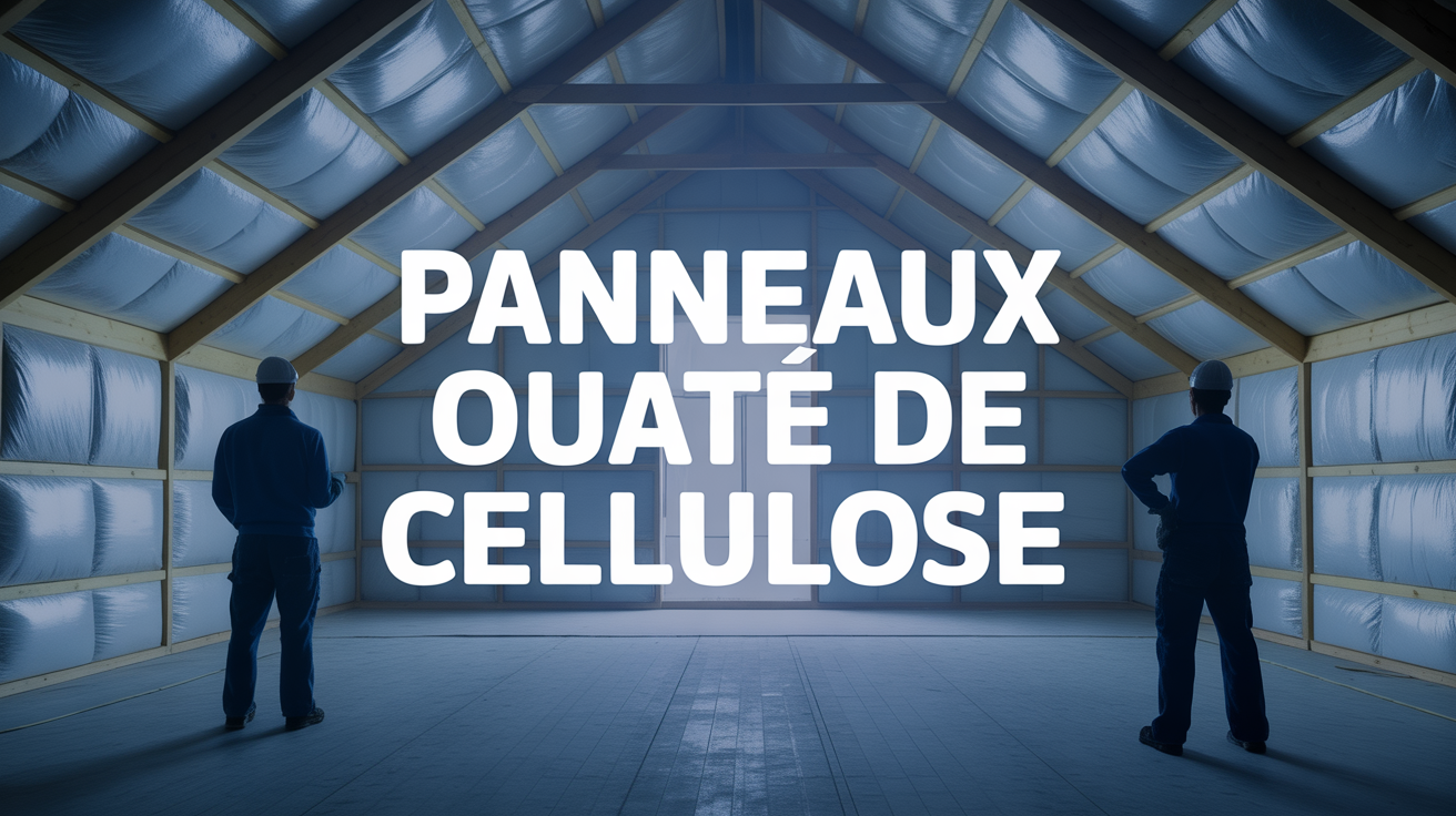 Vue chantier panneaux ouate de cellulose murs et combles