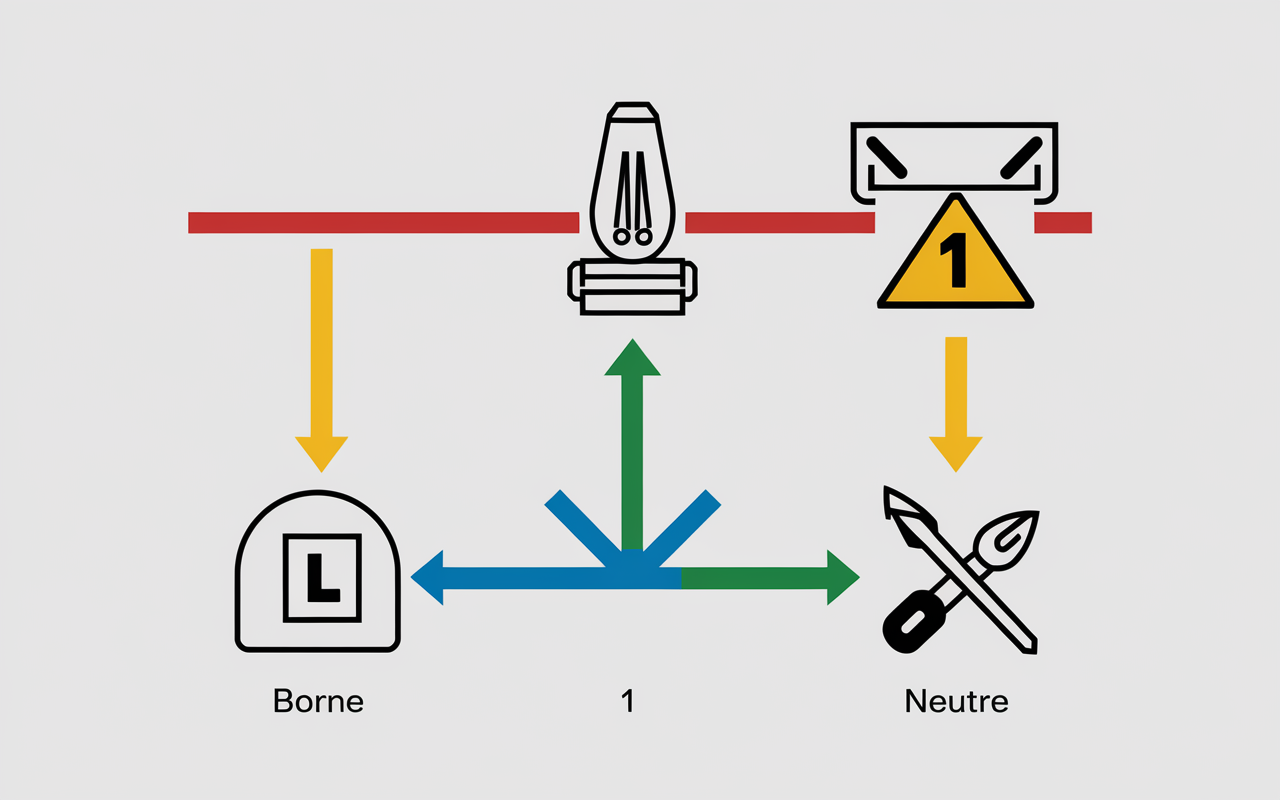 Schema brancher une lampe sur un interrupteur etapes