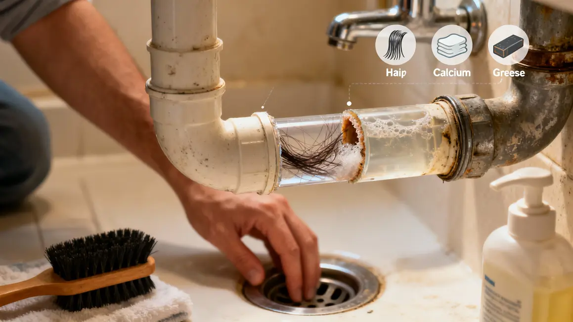 Schema debouchage baignoire causes cheveux savon calcaire