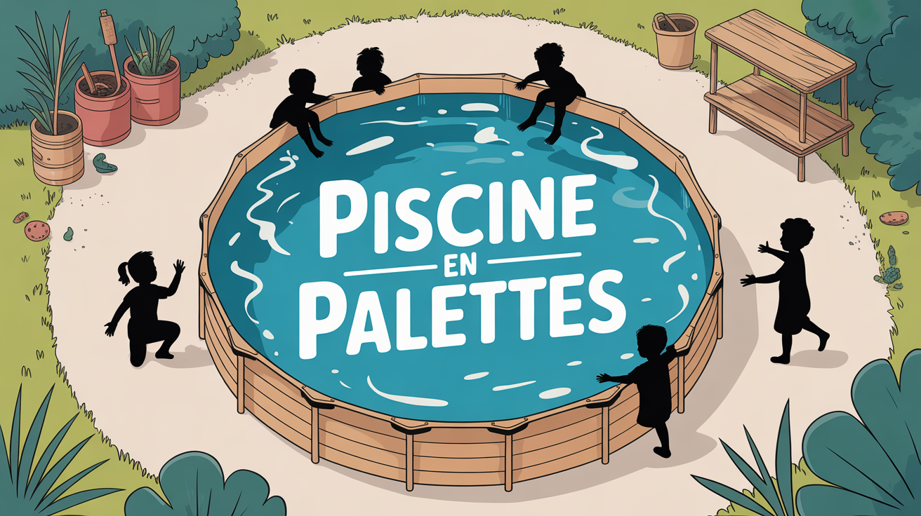 Piscine sur palette dans jardin avec enfants