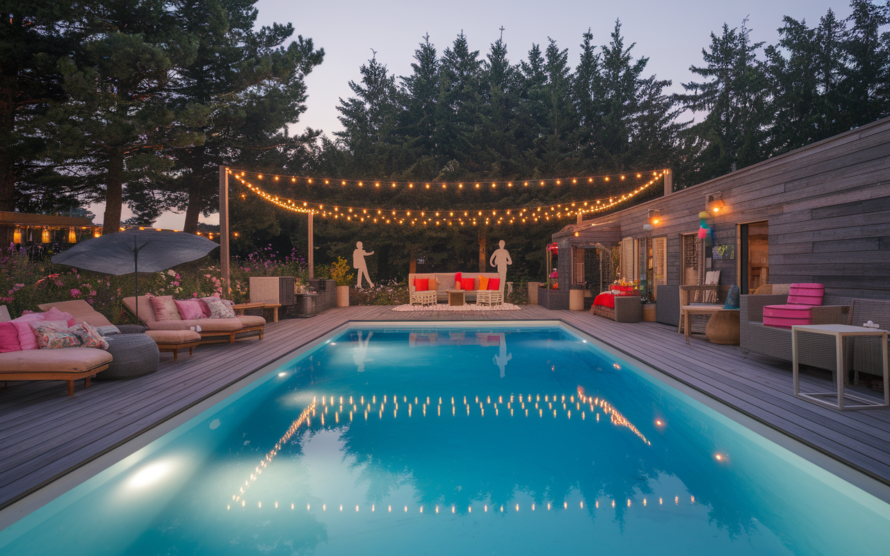 Piscine sur palette avec margelles et déco