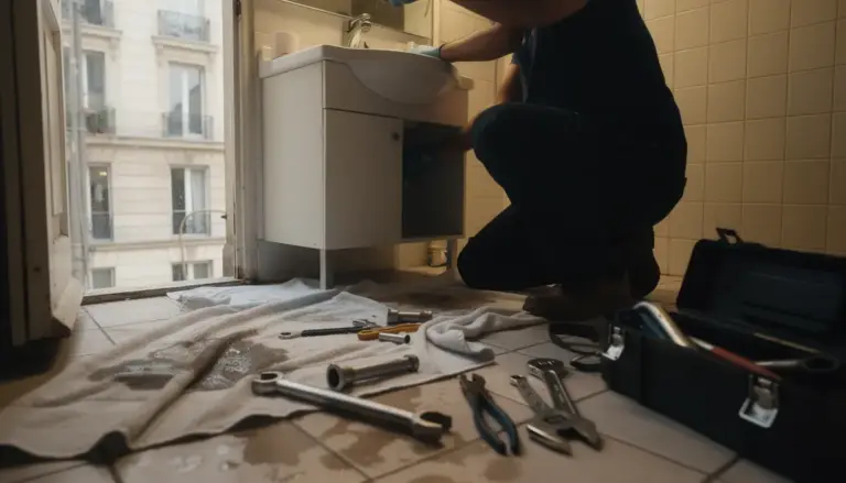 Plombier Paris réparant une fuite sous évier