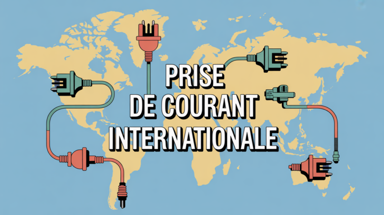 carte stylisee montrant differents types de prise de courant en anglais