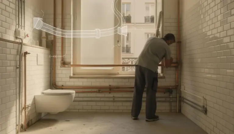 Salle de bain parisienne WC moderne et tuyauterie décompression