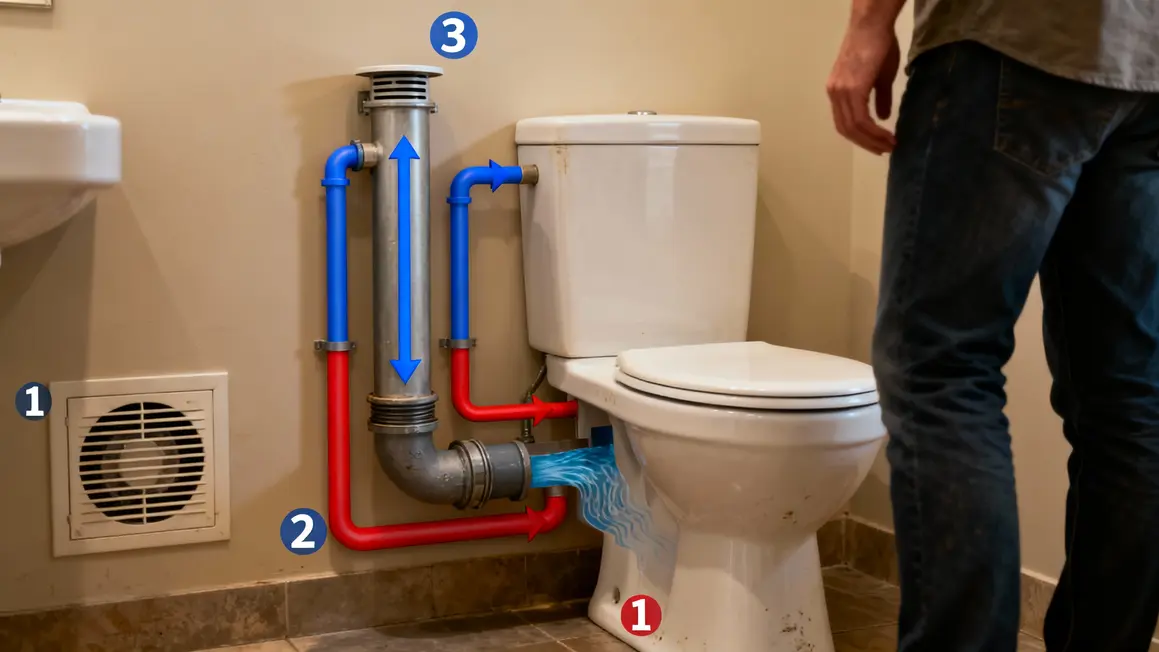 Schéma tuyauterie WC décompression siphon ventilation