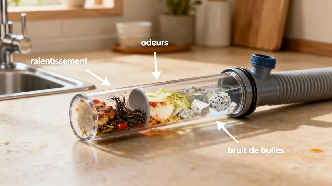 Siphon transparent évier bouché résidus Paris