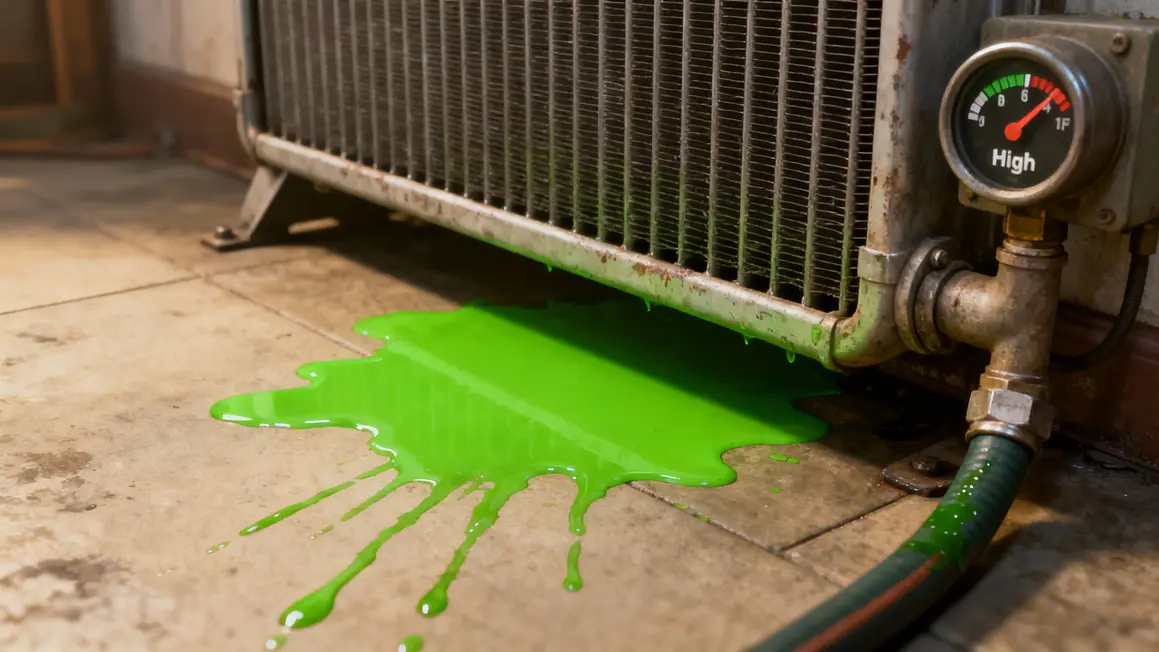 Radiateur qui fuit symptômes, flaque liquide, jauge haute