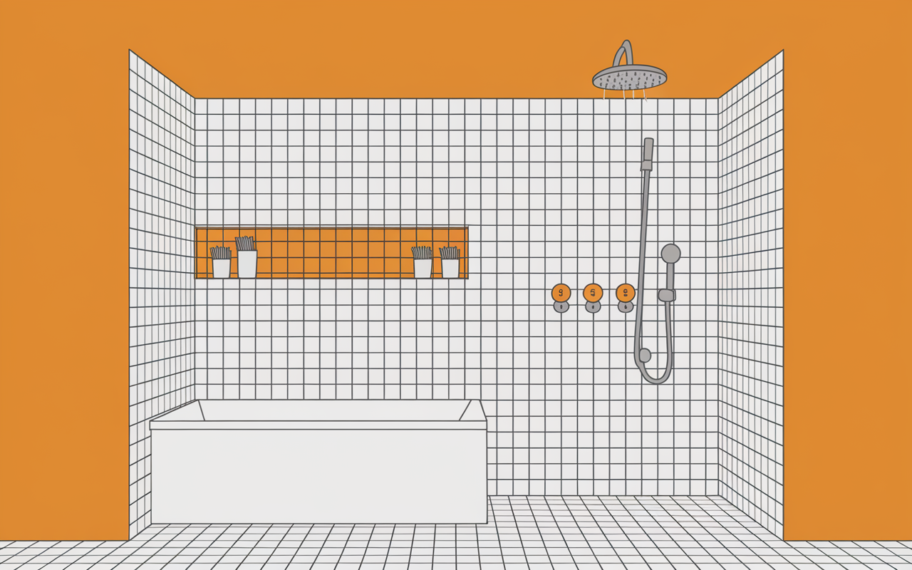 accessoires étapes trace orange douche