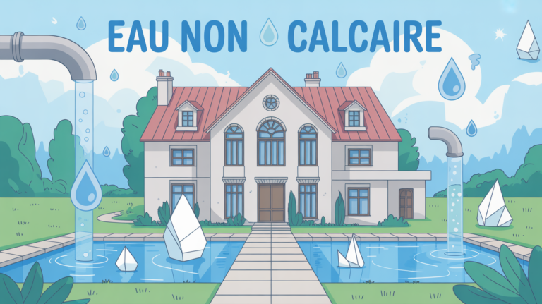 illustration eau non calcaire maison canalisation bleu