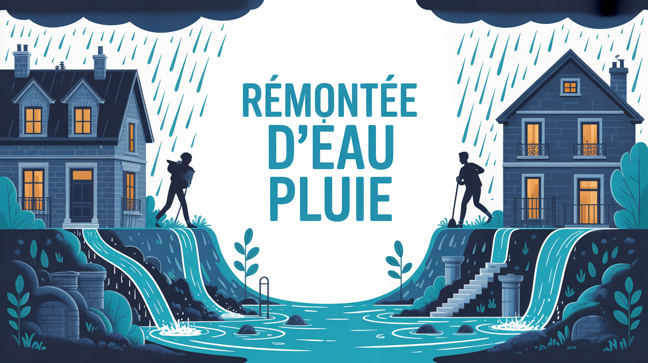 Illustration forte pluie eau qui remonte refoulement maison