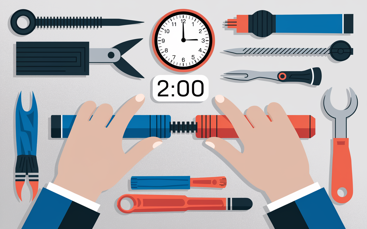mains installant raccord rapide eau chronomètre