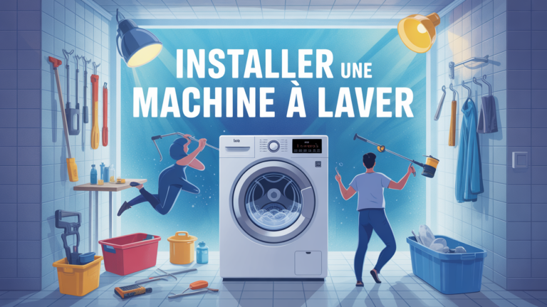 installer machine à laver vue stylisée buanderie