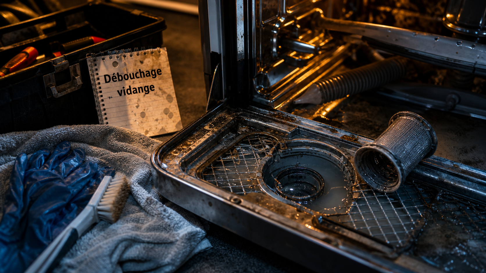 Comment deboucher lave vaisselle : eau stagnante et filtre enlevé