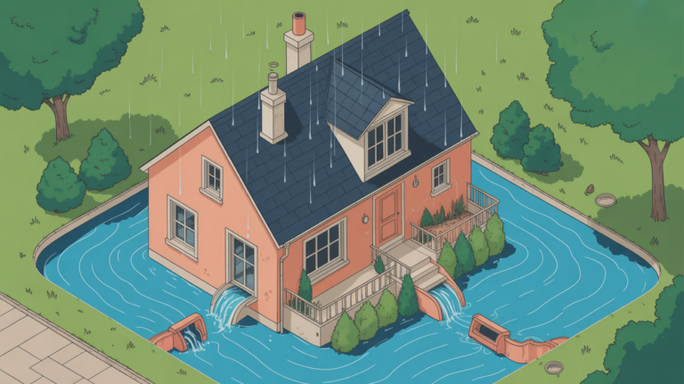 illustration drainage eau de pluie gouttière maison