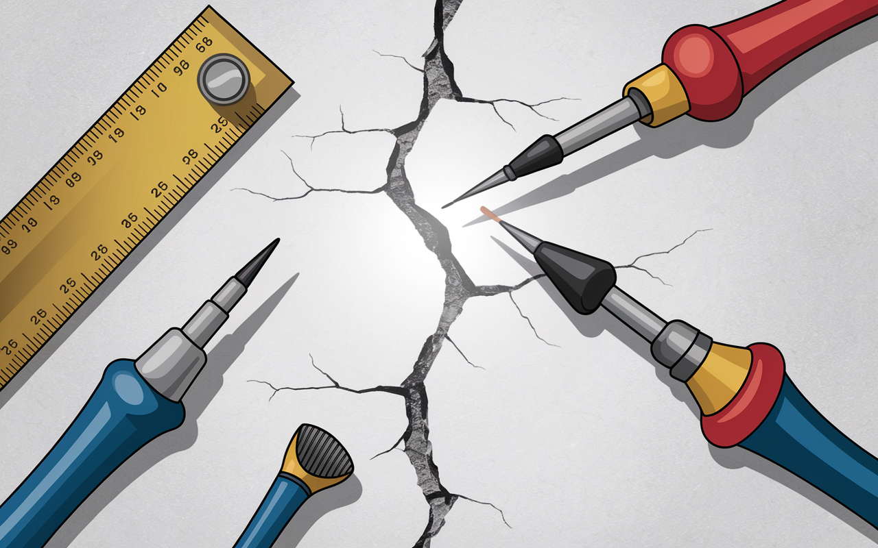 Micro fissure mur avec regle et outils