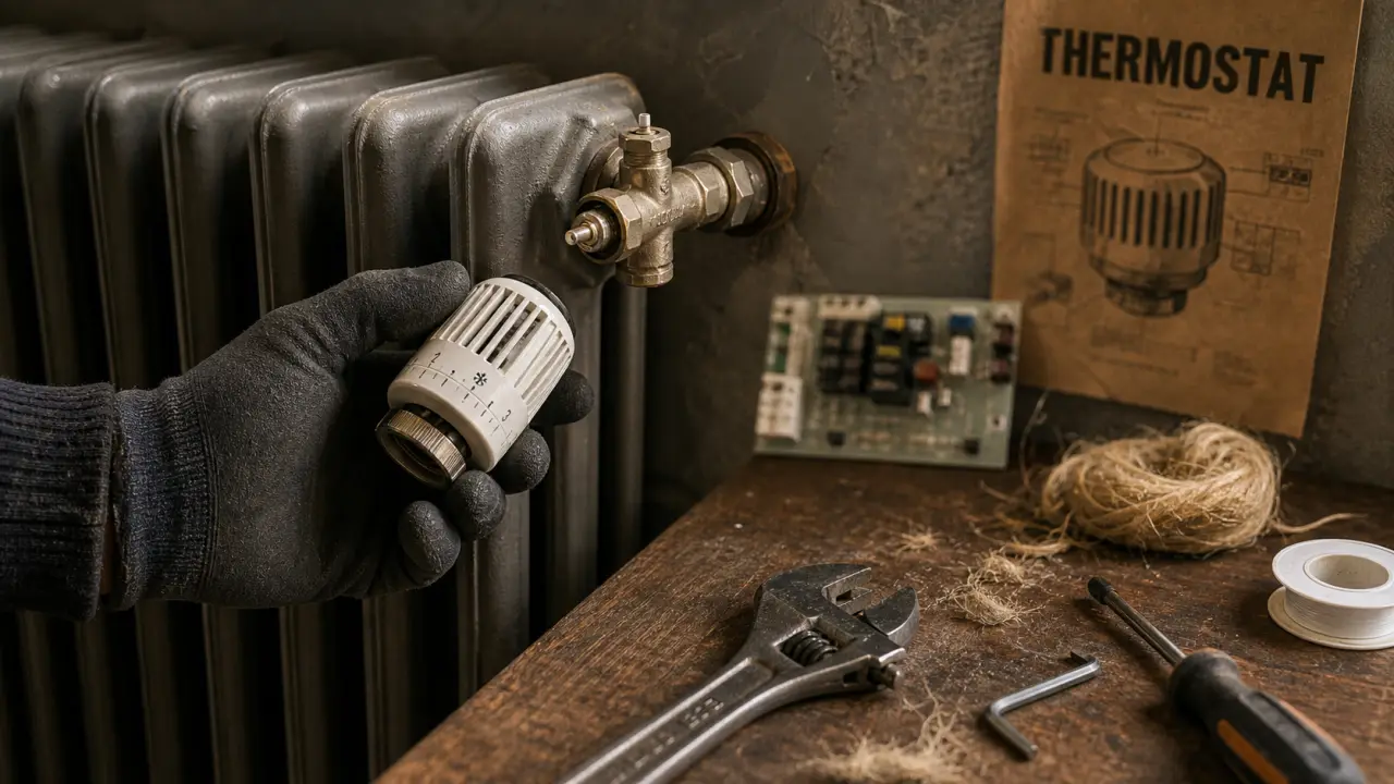 Changer thermostat radiateur : tête thermostatique sur vanne de radiateur