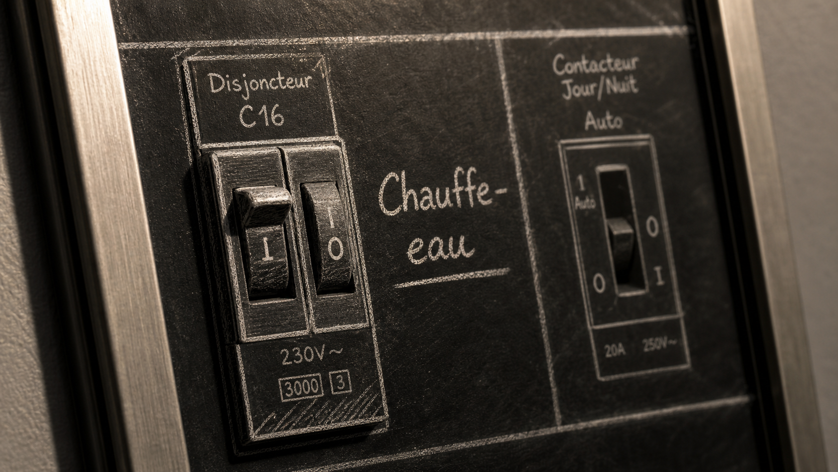 Disjoncteur chauffe-eau position I/O au tableau électrique
