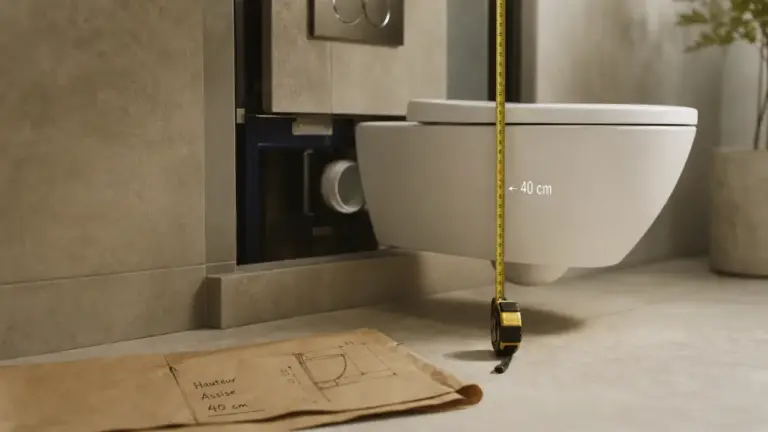 Hauteur toilette suspendu 40 cm mesurée au mètre ruban