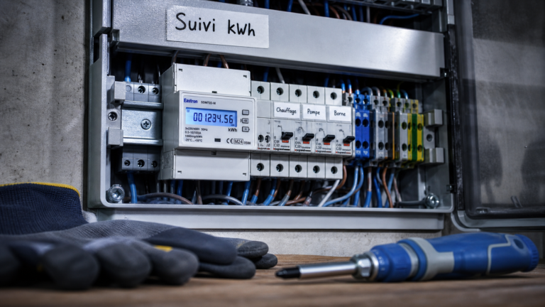 Sous compteur kWh dans tableau électrique, suivi de consommation