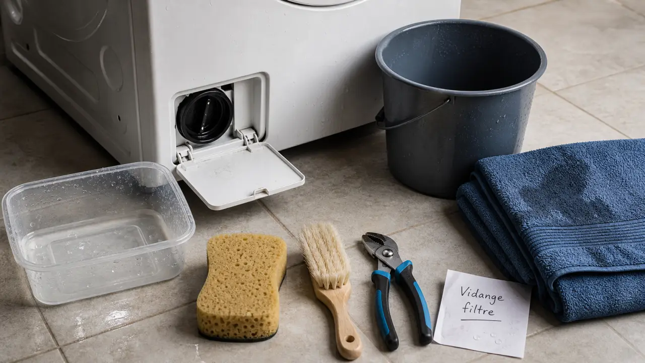 Vidanger machine à laver sans inonder : bassine, filtre et pompe