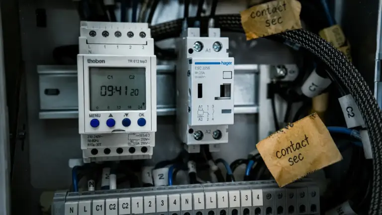 Branchement horloge chauffe eau : contact sec 2A et contacteur jour/nuit dans tableau électrique