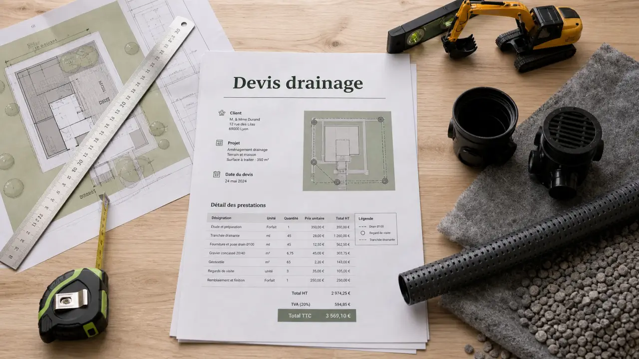 Devis travaux drainage : tuyau drain, regards et diagnostic prix au mètre linéaire