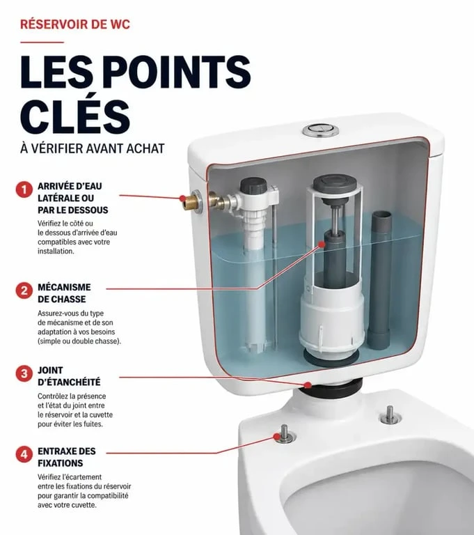 Réservoirs wc : schéma des points de compatibilité avant achat