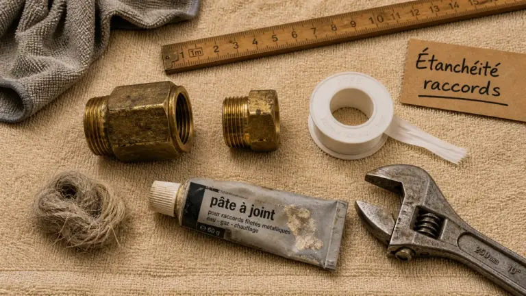 Étanchéité raccords plomberie : ruban Téflon, filasse et joint
