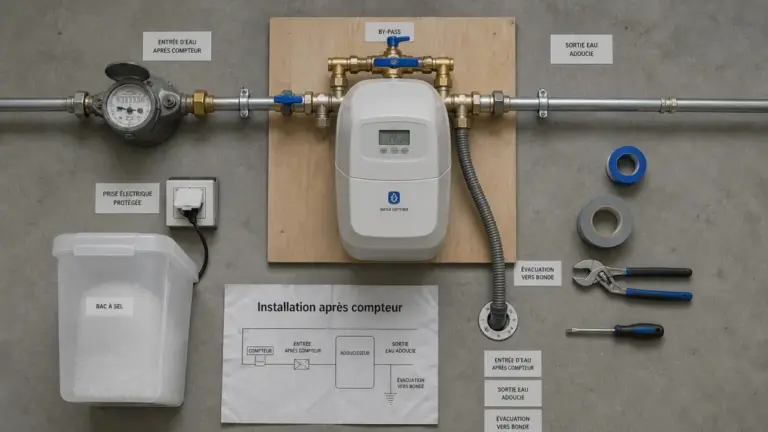 Installer adoucisseur d’eau après compteur : évacuation et by-pass