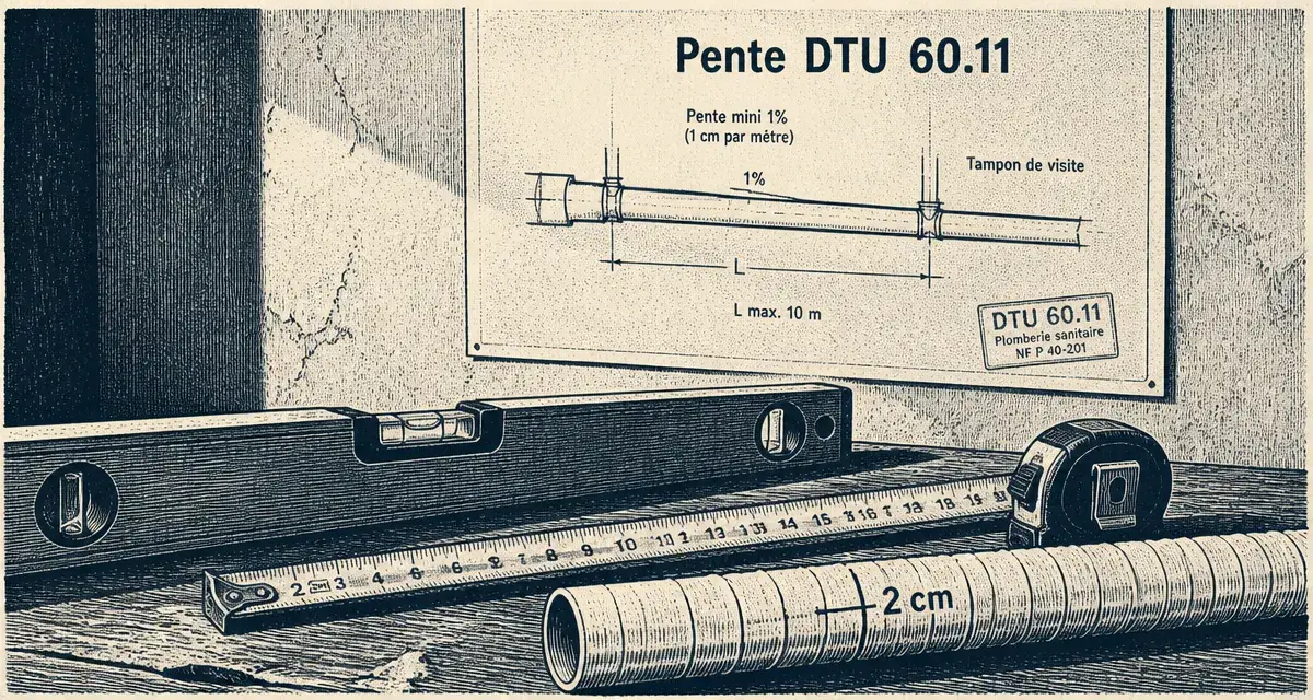 Pente evacuation eau usée : 1 cm/m ou 2 cm/m pour éviter les bouchons