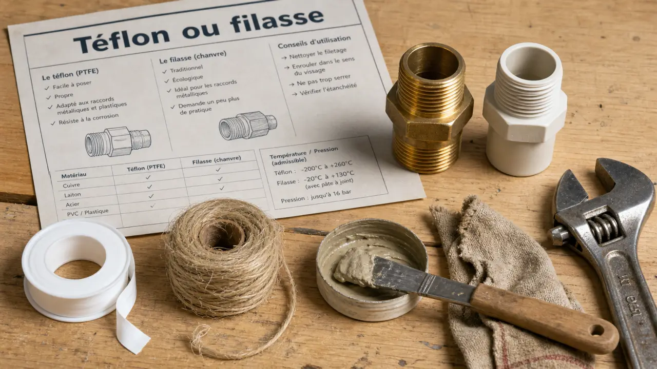 Téflon ou filasse : ruban PTFE et filasse pour raccords plastique ou métal