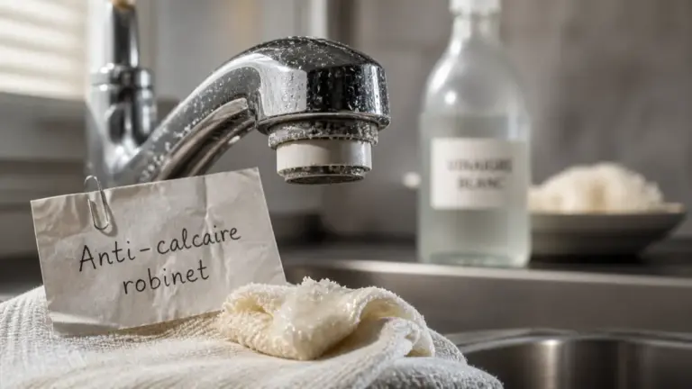 Anti calcaire sur robinet : dépôts de calcaire et chiffon au vinaigre