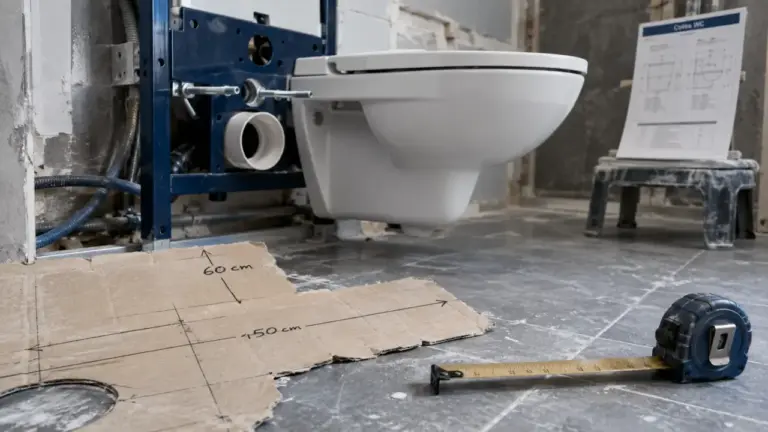 Dim wc suspendu : profondeur 70 à 75 cm du bâti-support pour WC suspendu