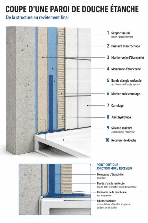 Étanchéité des murs pour poser une douche