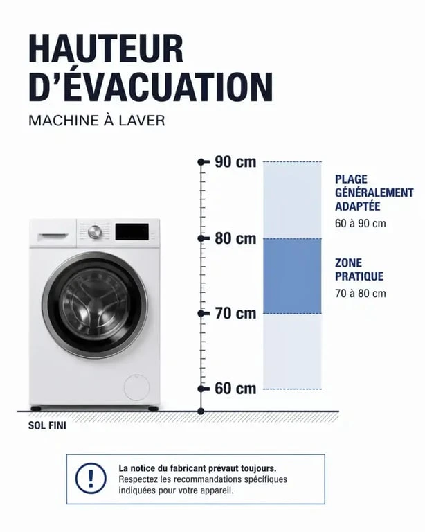 Infographie sur la hauteur evac machine a laver entre 60 et 90 cm