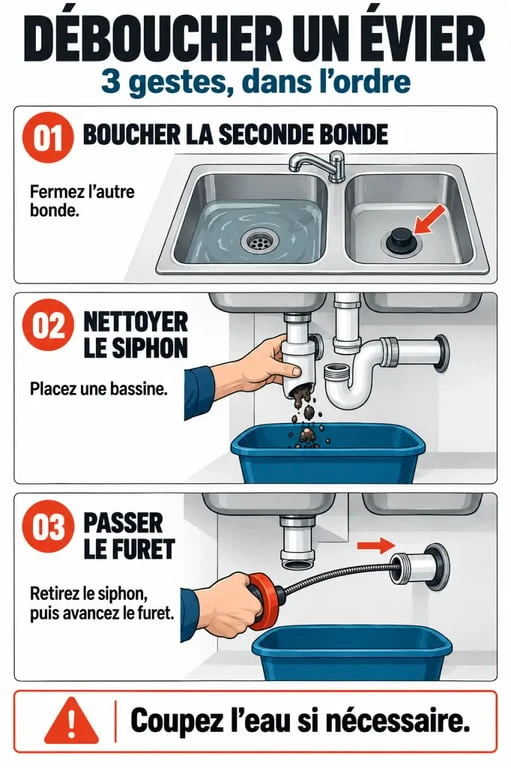 Déboucheur d’évier : étapes pour nettoyer le siphon, utiliser une ventouse et passer un furet